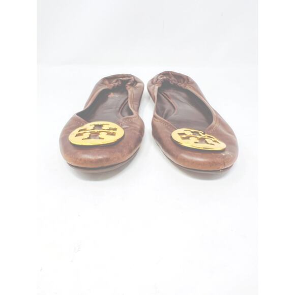 Tory Burch Brown Leather MINNIE Travel Ballet Flats w/Gold Hardware Sz 10 M - Picture 5 of 10